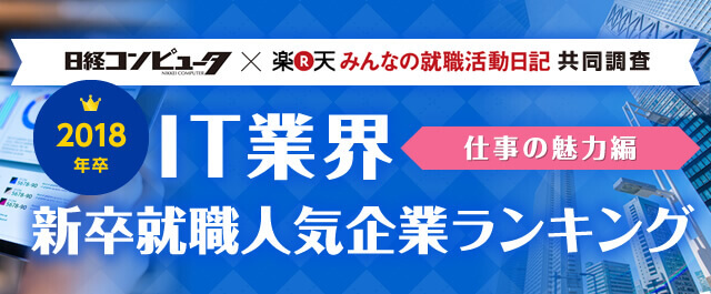 2018年卒 IT業界 新卒就職人気企業ランキング│仕事の魅力編 - みん就(みんなの就職活動日記)